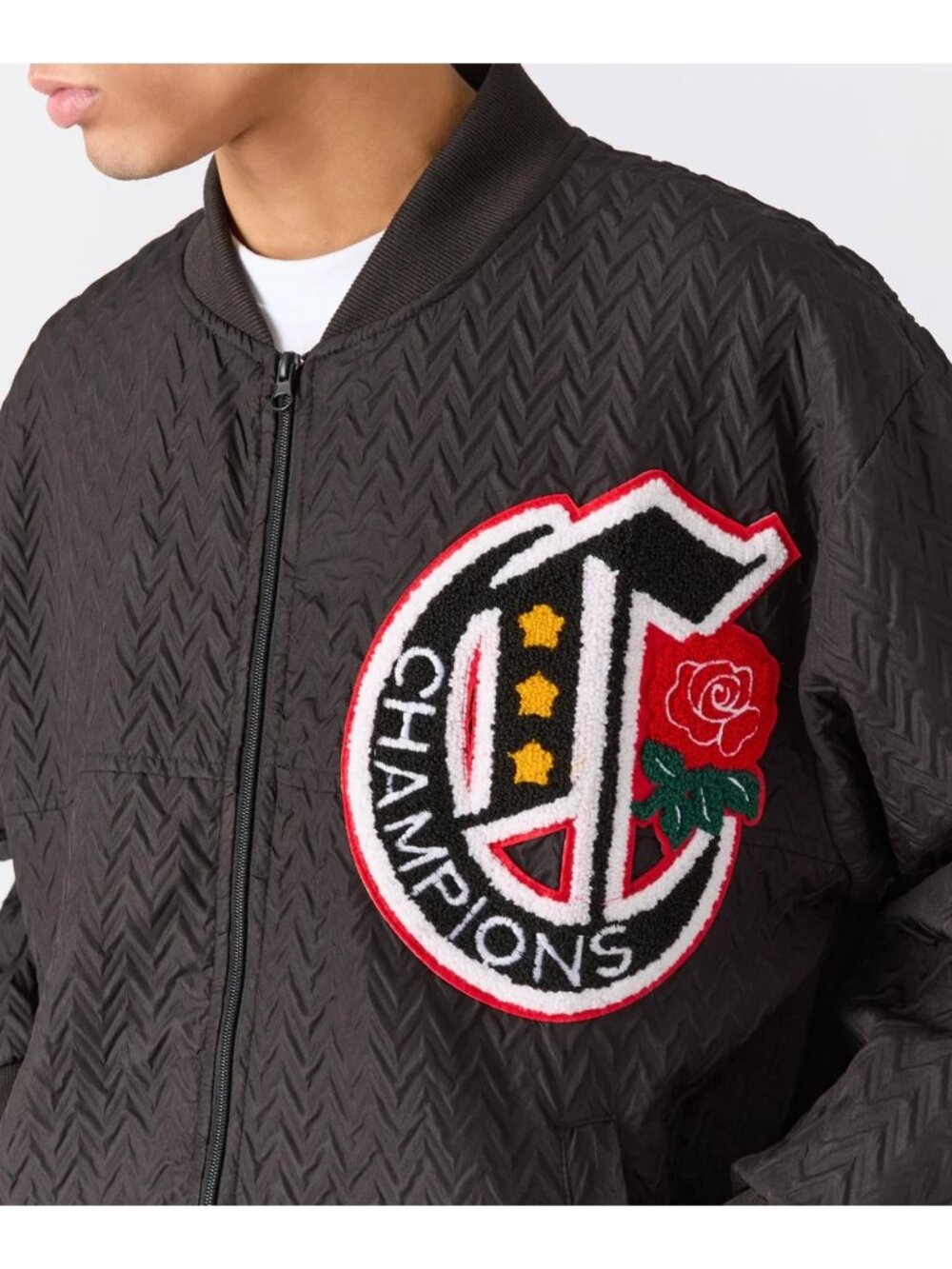 Reason Men Varsity Coach Chenille Patch Jacket Black Size Large - Picture 3 of 4